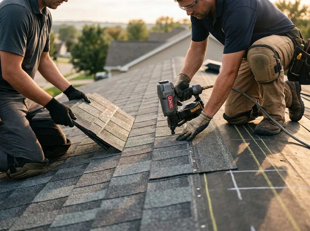Professional roofer working on a residential roof in Spring Hill